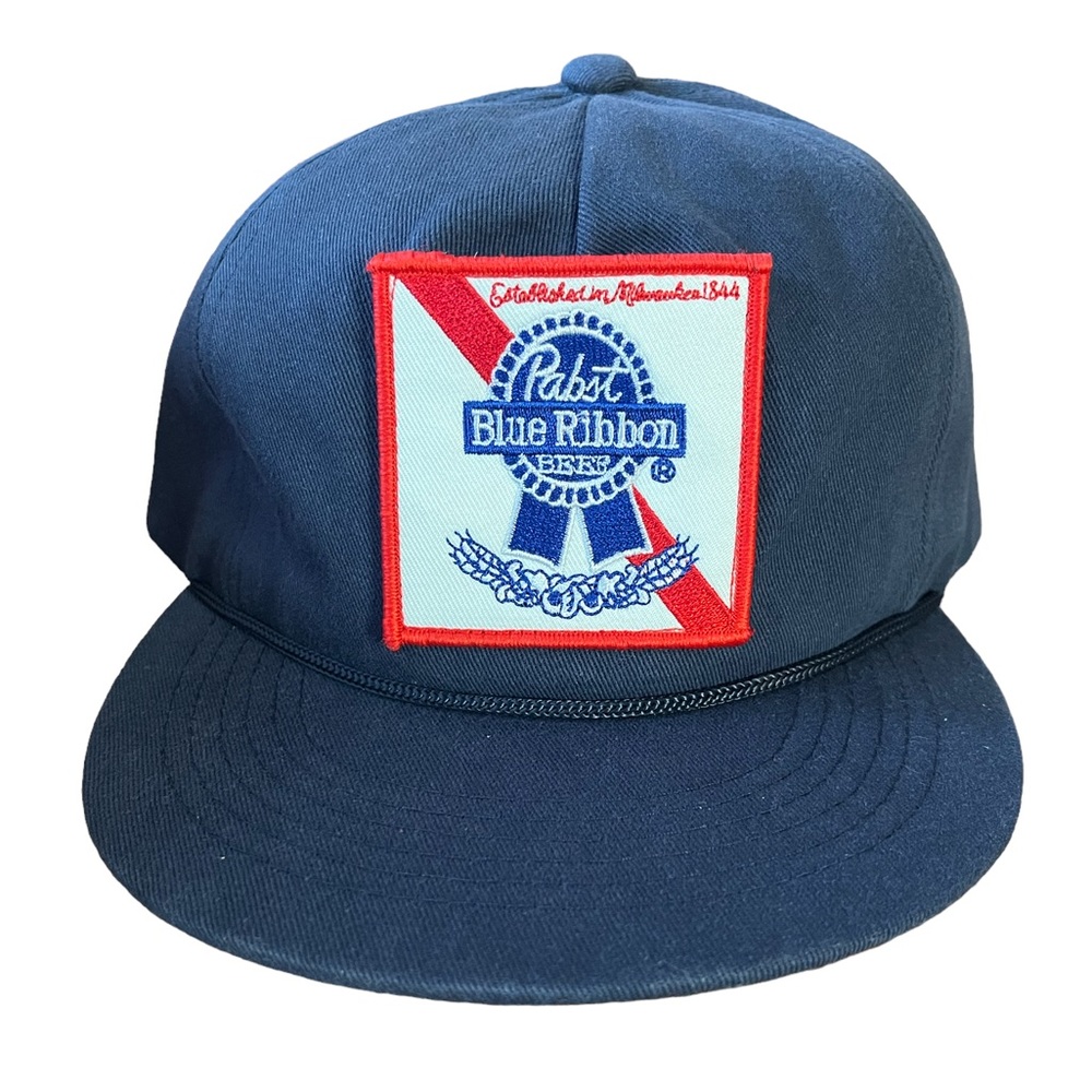 Pabst blue ribbon navy embroidered snap back hat